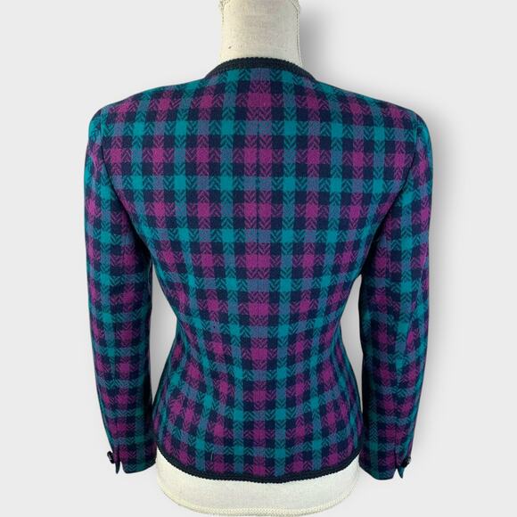 Vintage Pendleton Blazer Green Purple Check Long Sleeve Wool Buttons Size 6 - Picture 3 of 11